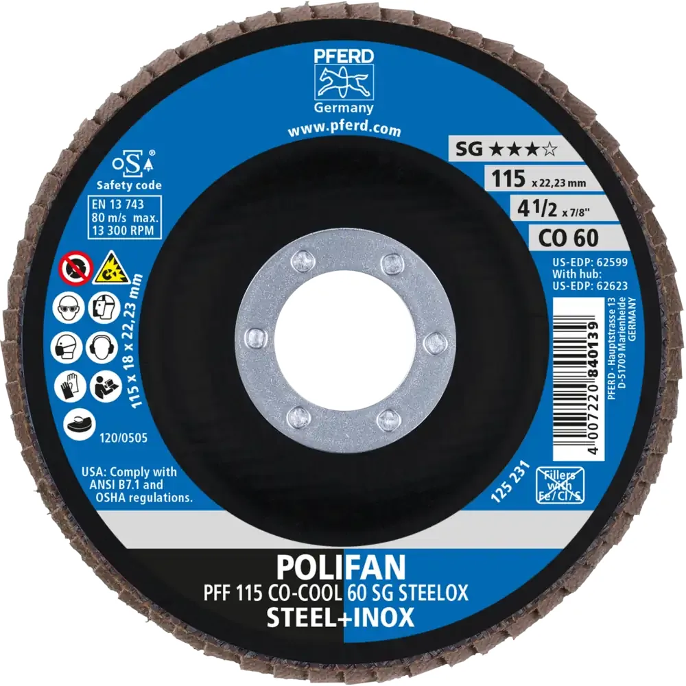Disco Flap POLIFAN CO-COOL SG STEELOX (grão cerâmico) — PFERD, Hebron Ferramentas