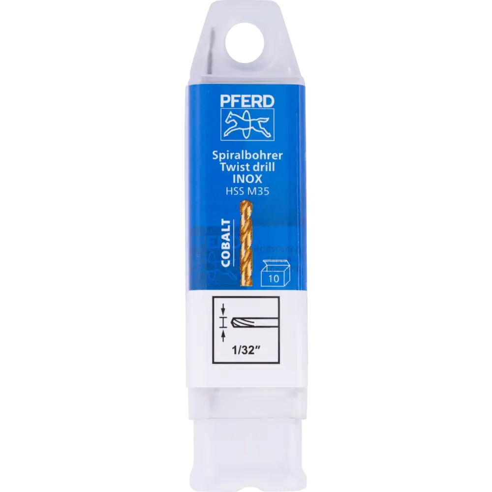 Broca Helicoidal PFERD DIN 338 INOX — HSS-E Co5, Polegadas — referência BROCAS SPB M35 1/32" INOX