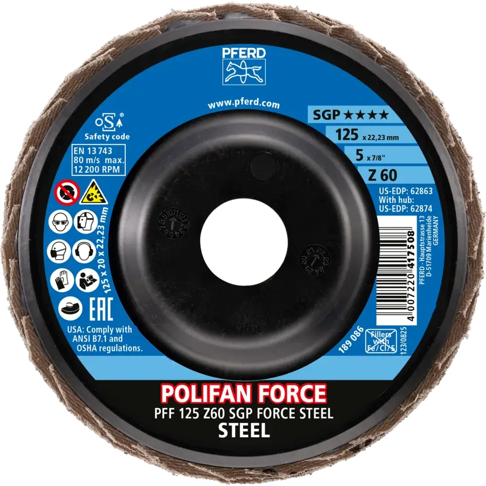 Disco Flap POLIFAN DURABLE SG STEEL (aço carbono) — PFERD, Hebron Ferramentas