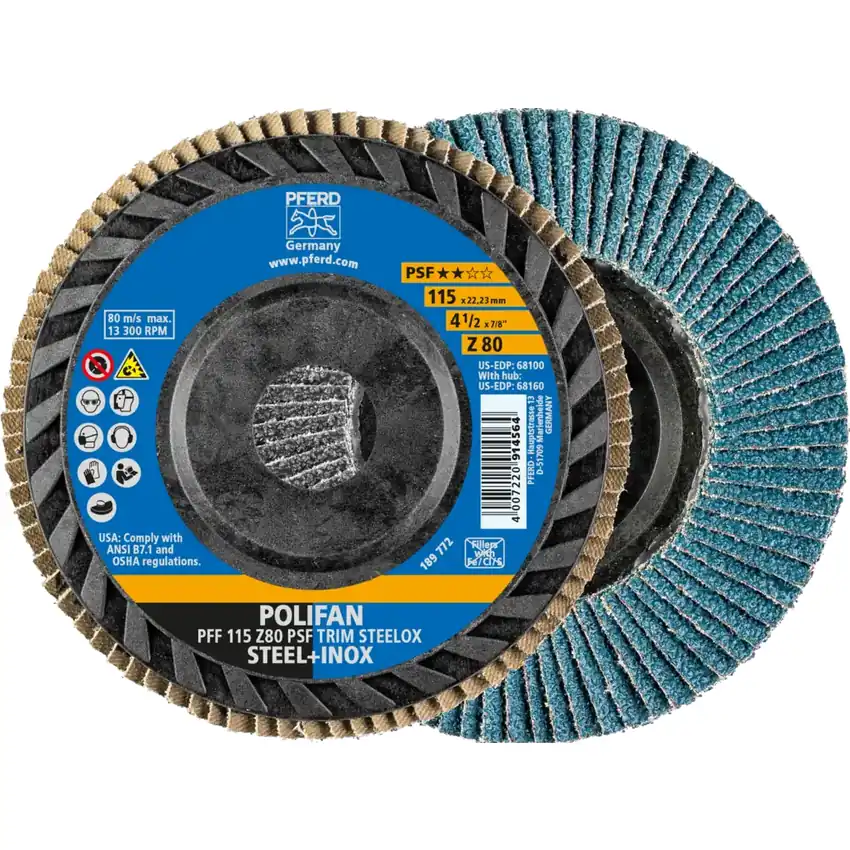 Disco Flap POLIFAN TRIM STEELOX (costado plástico usinável) — PFERD, Hebron Ferramentas