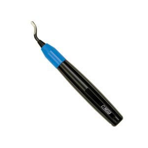 Rebarbador Rápido Plástico NOGA Rapid Burr RB1400 com cabo plástico preto e azul e lâmina S100 de 3,2mm — rebarbador econômico para rebarbação manual, fornecido pela Hebron Ferramentas