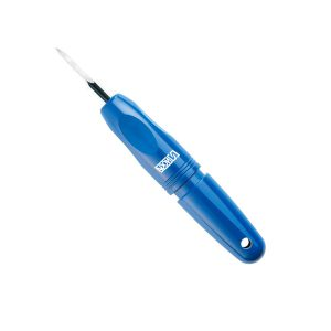 Mini Raspador NOGA YT1100 com cabo azul e lâmina triangular D75 — ferramenta de raspagem de precisão para ferramentaria e matrizaria, fornecida pela Hebron Ferramentas