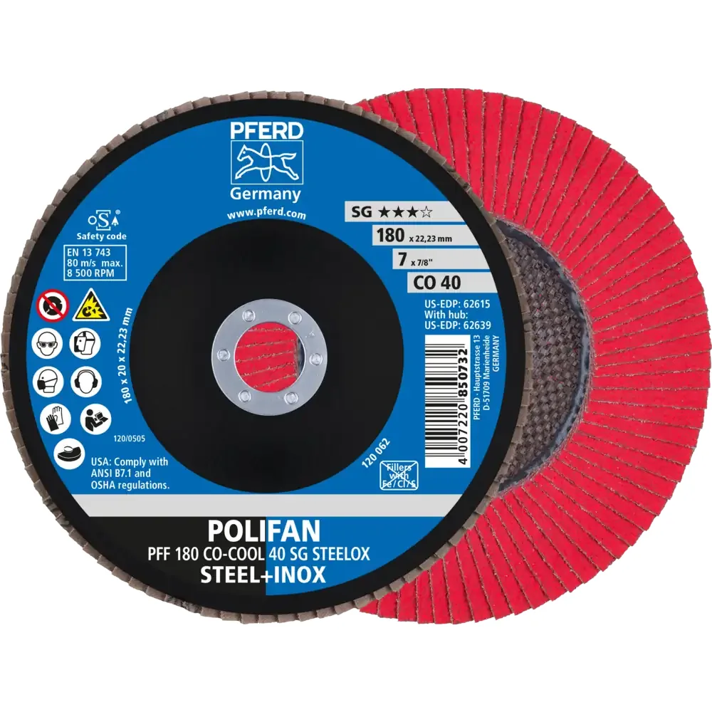 Disco Flap POLIFAN CO-COOL SG STEELOX (grão cerâmico) — PFERD, Hebron Ferramentas