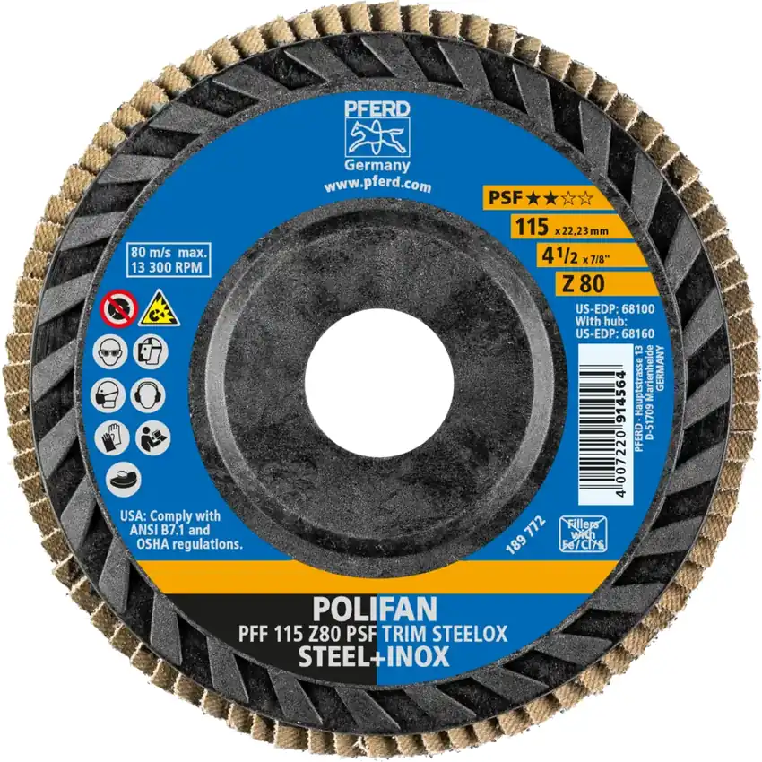 Disco Flap POLIFAN TRIM STEELOX (costado plástico usinável) — PFERD, Hebron Ferramentas