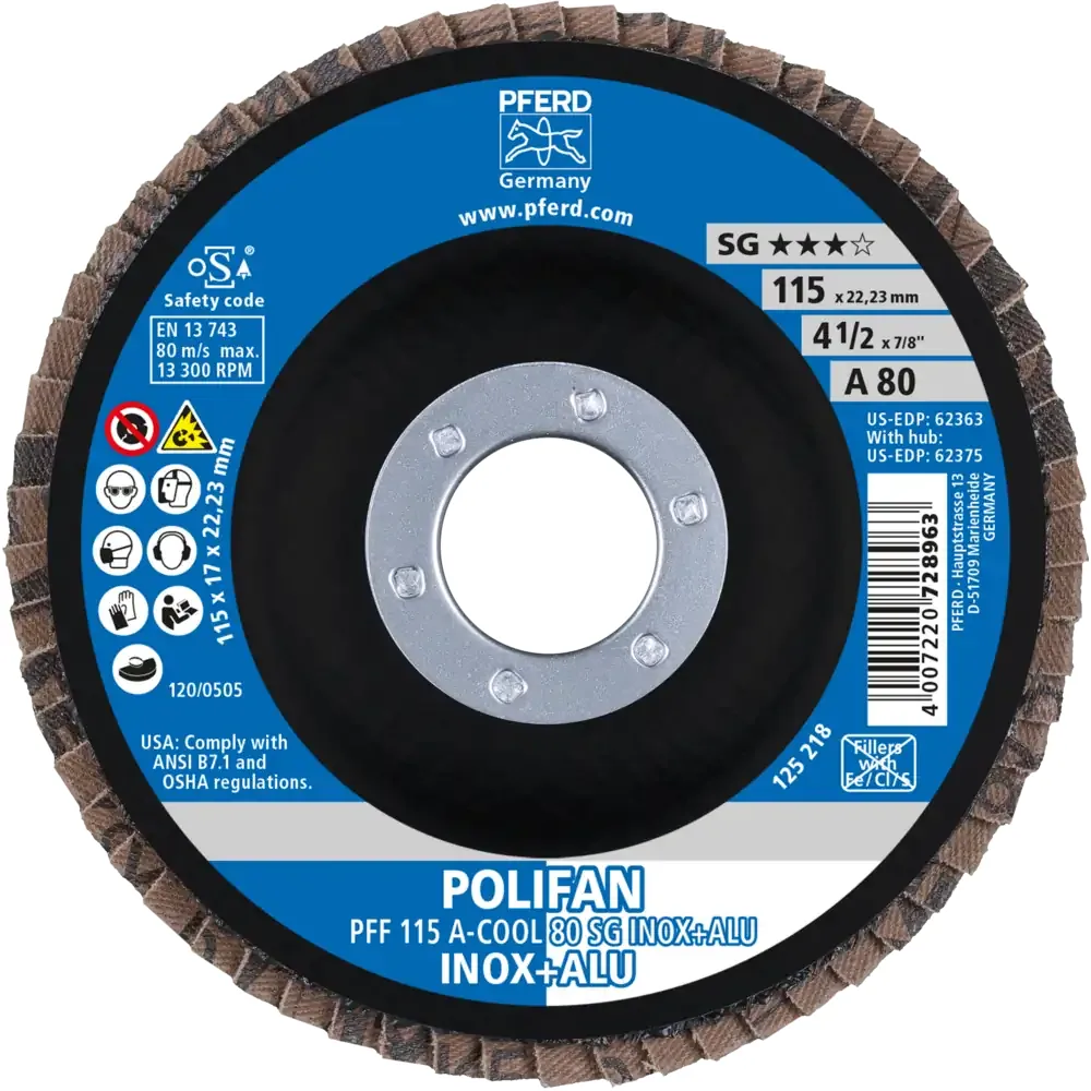 Disco Flap POLIFAN A-COOL SG INOX+ALU — PFERD, Hebron Ferramentas