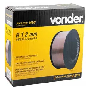 Arame MIG/MAG Cobreado ER70S-6 Vonder — Rolo 15 kg — embalagem