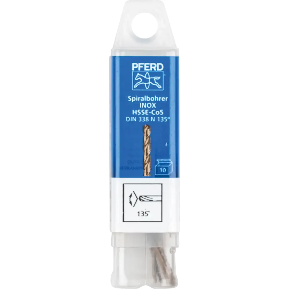 Broca Helicoidal PFERD DIN 338 INOX — HSS-E Co5, Métrica — referência BROCAS SPB DIN338 HSSE N 1,0 INOX