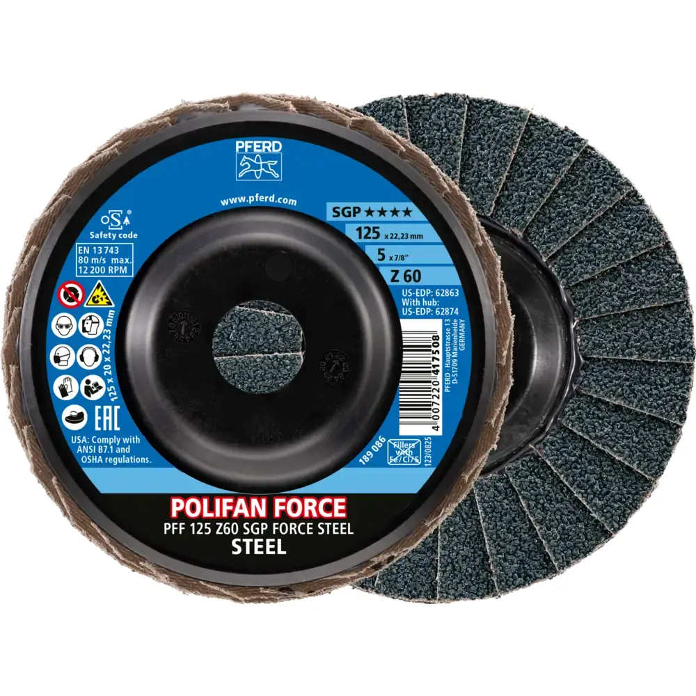 Disco Flap POLIFAN DURABLE SG STEEL (aço carbono) — PFERD, Hebron Ferramentas