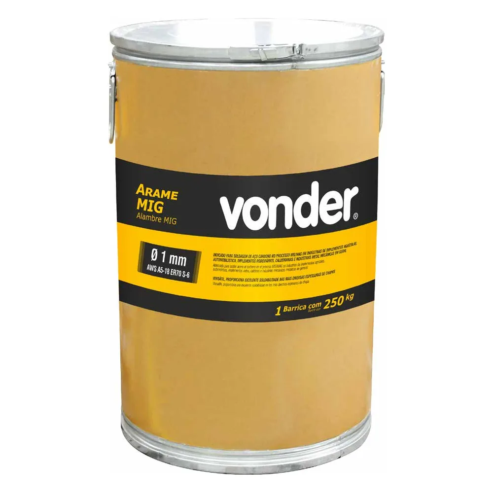 Arame MIG/MAG ER70S-6 Vonder em Barrica 250 kg — Vonder, Hebron Ferramentas